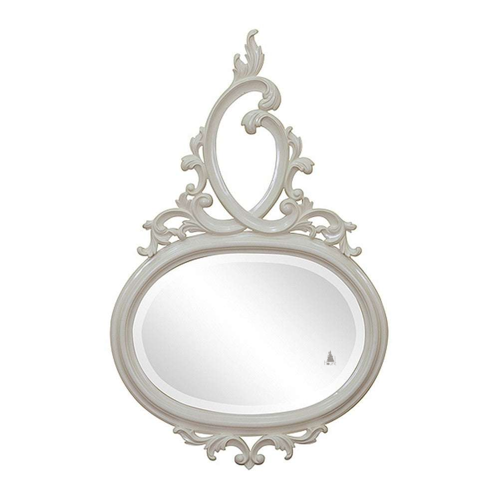 Another view of the Poseidon Mirror, a decorative wall mirror with an oval lower glass