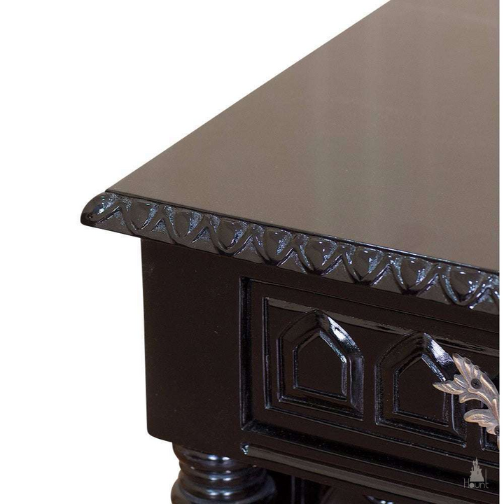 Haunt Queen of the Damned Cathedral Side Table with pointed arch door, quatrefoil detail and twisted gothic columns