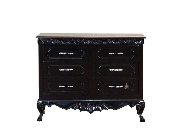 Queen of the Damned Dresser, a dark gothic dresser with a raised bat-wing crown, cathedral arch detailing and carved vertical columns