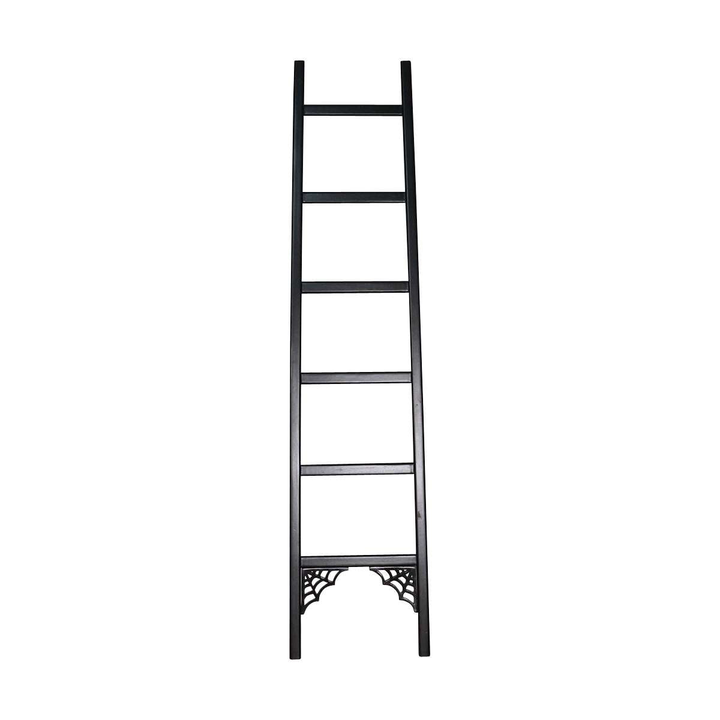 Another view of the Queen of the Damned Webbed Bookcase, a tall black gothic bookcase with a red interior