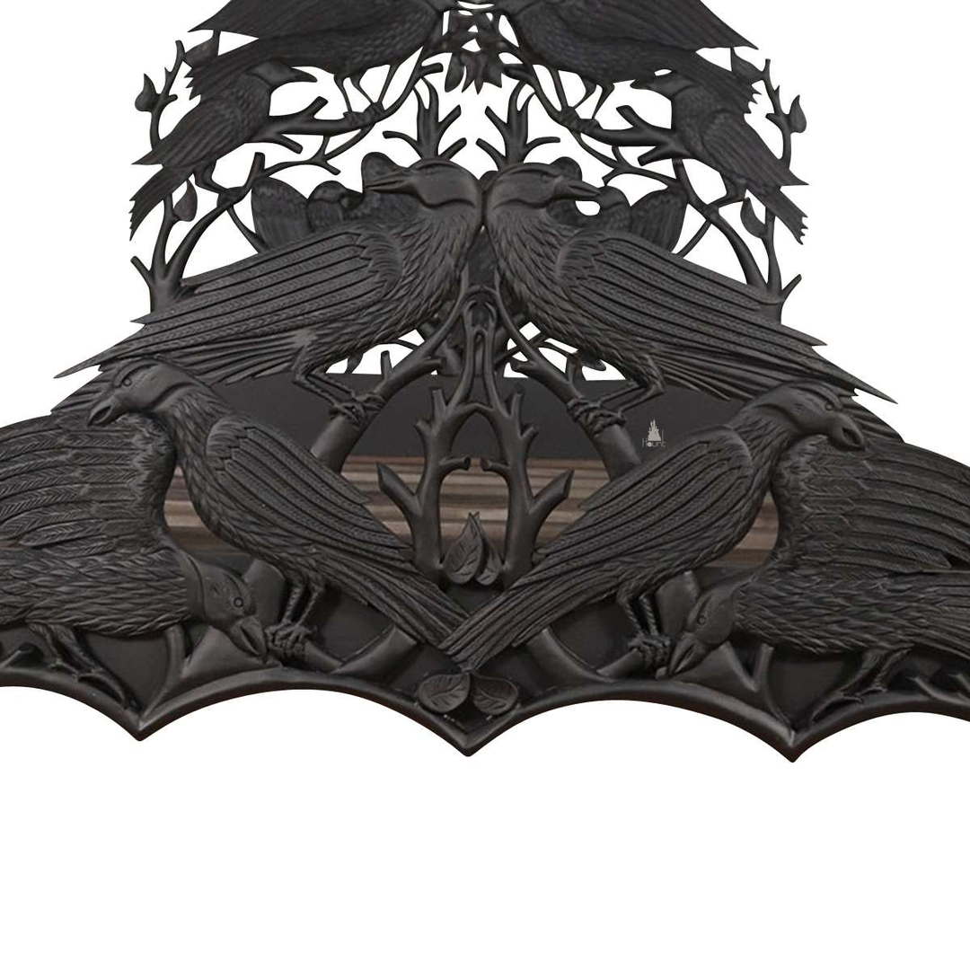 Another view of the Raven Bed, with carved ravens and branching openwork