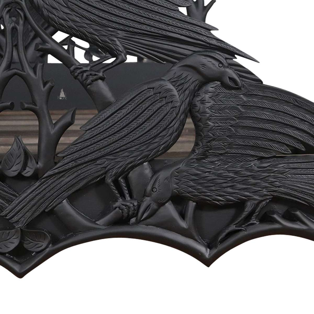 Another view of the Raven Bed, with carved ravens and branching openwork
