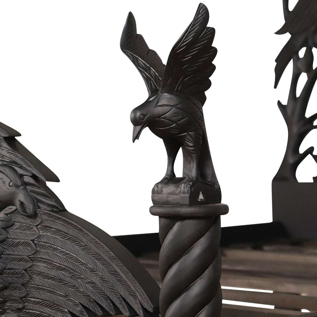 Another view of the Raven Bed, with carved ravens and branching openwork