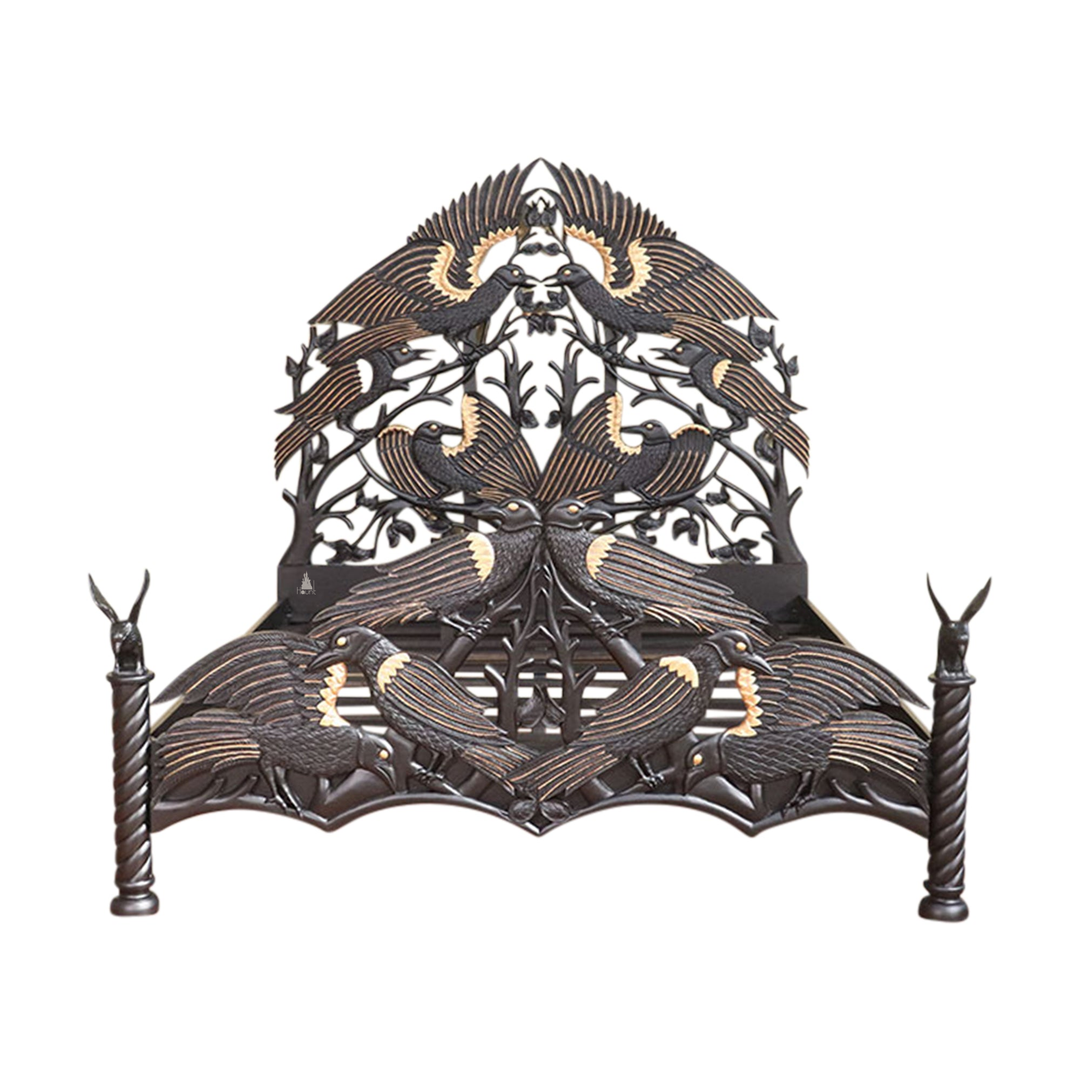Another view of the Raven Bed, with carved ravens and branching openwork