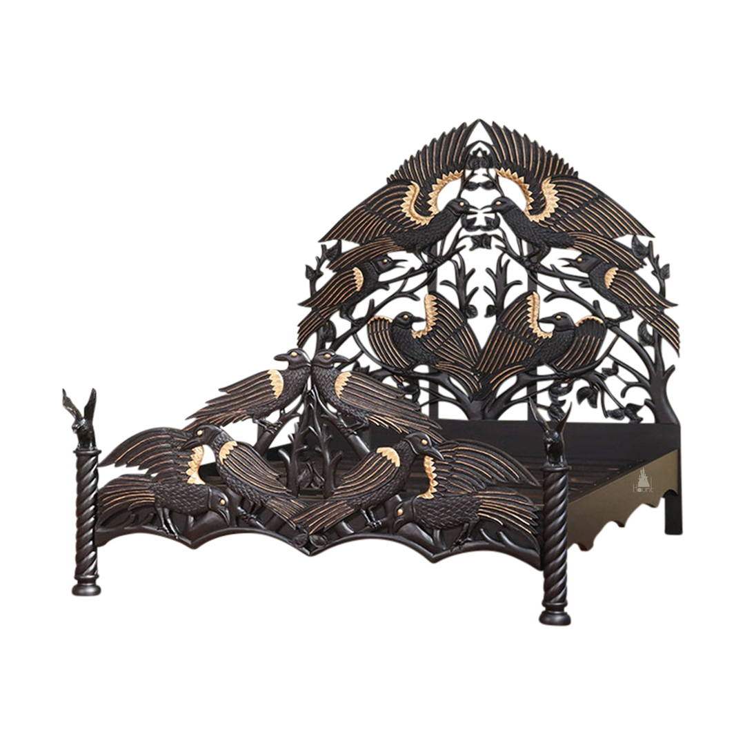 Another view of the Raven Bed, with carved ravens and branching openwork