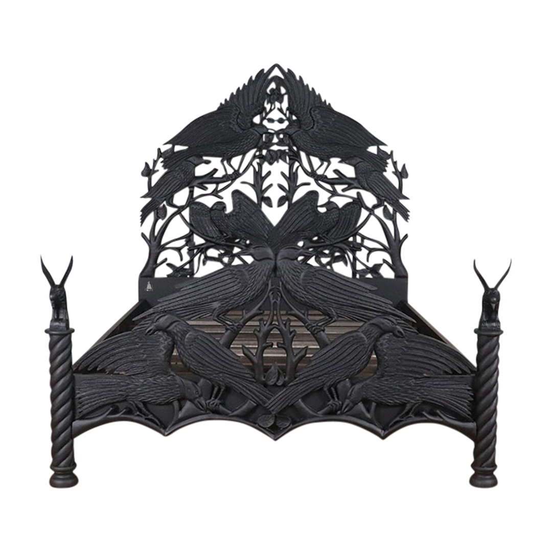 Another view of the Raven Bed, with carved ravens and branching openwork