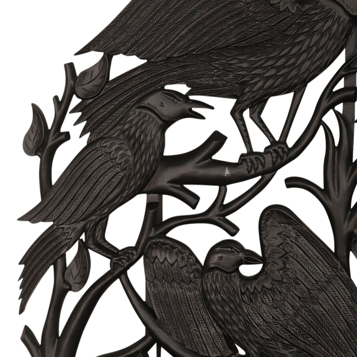 Another view of the Raven Bed, with carved ravens and branching openwork