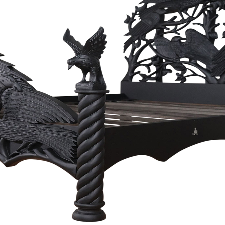 Another view of the Raven Bed, with carved ravens and branching openwork