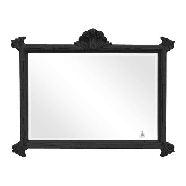 Another view of the Relic Pompeii Mirror, a wide landscape mirror with a distressed antique frame