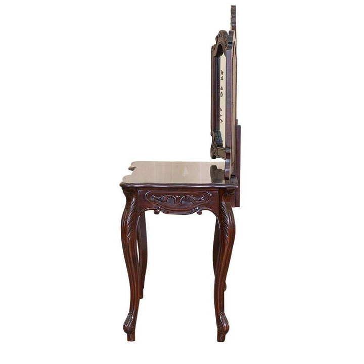 Seduce Vanity by Haunt Cult, a black and cream three-panel mirrored vanity with curved mirror crowns, pale carved floral accents, slim cabriole legs and small drawers beneath the mirrors, image 7