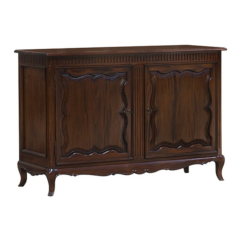 Maleficent Buffet, a two-door sideboard with shaped carved door panels, a carved top rail and short curved legs