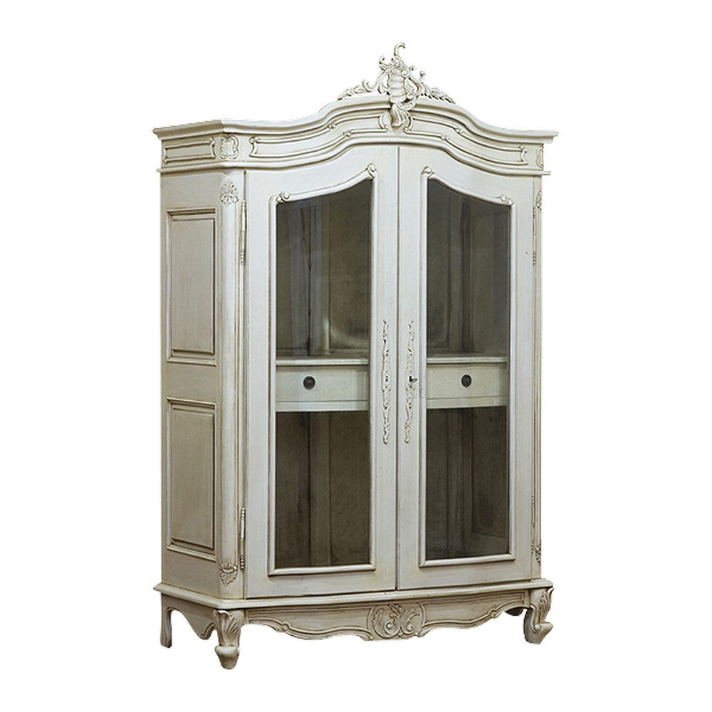 Maleficent Display Cabinet, a double-door glass cabinet with a carved crest, small drawers below the glazing and curved legs