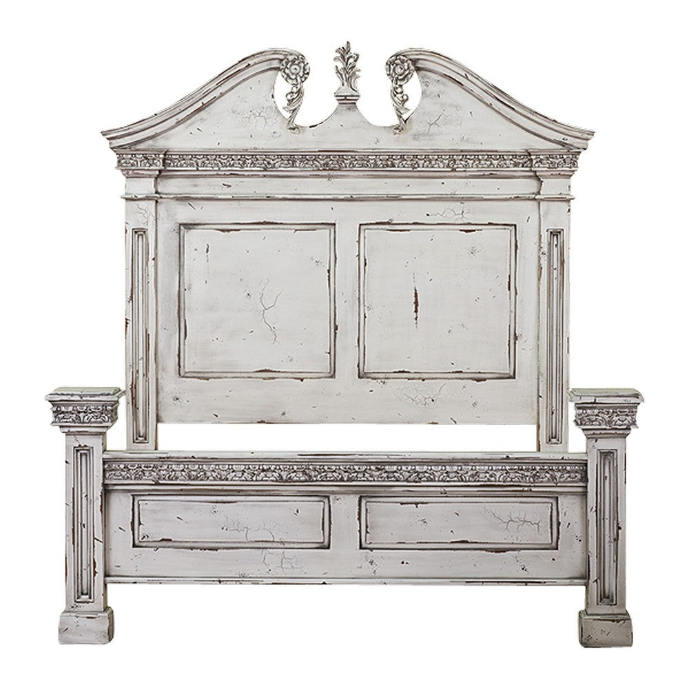 The Relic Bed, a handcrafted architectural panel bed with a pedimented headboard, framed panels and carved frieze detailing.