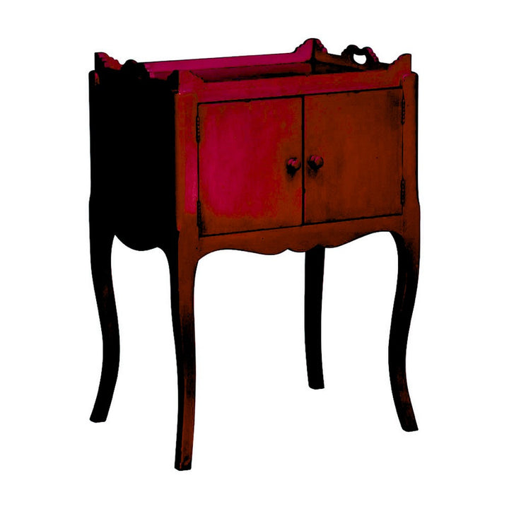 The Vampiress Bedside Table, a handcrafted gothic bedside cabinet with two doors, a tray-style top and tall cabriole legs.